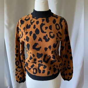 Who What Wear Cheetah Orange and Black Knit Sweater Womens XS